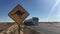 Beware of the kangaroo road sign on Stuart highway in central Australia outba