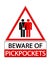 Beware of pickpockets. Warning sign with silhouette of thief stealing. Text.