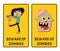 Beware of zombies stickers with comic undead man