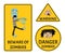 Beware of zombies warning stickers set