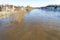 Bewdley town,submerged trees, amidst alarming high levels and dangerous waters of the river Severn