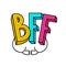 BFF - best friends forever colorful logo. With two like hands with thumbs up.