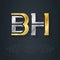 BH - international 2-letter code of Bahrain. Initials or silver logo for personal brand. B and H - Metallic 3d icon or logotype