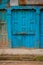 BHAKTAPUR, NEPAL - NOVEMBER 04, 2017: Old wooden blue door at Bhaktapur in Nepal