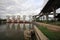 Bhumibol bridge and floodgate of Chao Phraya river in Bangkok