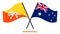 Bhutan and Australia Flags Crossed And Waving Flat Style. Official Proportion. Correct Colors