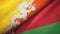 Bhutan and Belarus two flags textile cloth, fabric texture