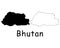 Bhutan Country Map. Black silhouette and outline isolated on white background. EPS Vector
