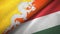 Bhutan and Hungary two flags textile cloth, fabric texture