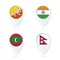 Bhutan, India, Maldives, Nepal flag location map pin icon