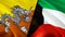 Bhutan and Kuwait flags. 3D Waving flag design. Bhutan Kuwait flag, picture, wallpaper. Bhutan vs Kuwait image,3D rendering.