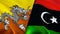 Bhutan and Libya flags. 3D Waving flag design. Bhutan Libya flag, picture, wallpaper. Bhutan vs Libya image,3D rendering. Bhutan