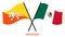 Bhutan and Mexico Flags Crossed And Waving Flat Style. Official Proportion. Correct Colors