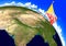 Bhutan national flag marking the country location on world map