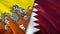 Bhutan and Qatar flags. 3D Waving flag design. Bhutan Qatar flag, picture, wallpaper. Bhutan vs Qatar image,3D rendering. Bhutan