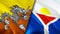 Bhutan and Saint Martin flags. 3D Waving flag design. Bhutan Saint Martin flag, picture, wallpaper. Bhutan vs Saint Martin image,