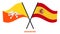 Bhutan and Spain Flags Crossed And Waving Flat Style. Official Proportion. Correct Colors