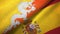 Bhutan and Spain two flags textile cloth, fabric texture