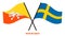 Bhutan and Sweden Flags Crossed And Waving Flat Style. Official Proportion. Correct Colors