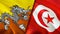 Bhutan and Tunisia flags. 3D Waving flag design. Bhutan Tunisia flag, picture, wallpaper. Bhutan vs Tunisia image,3D rendering.