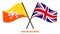 Bhutan and United Kingdom Flags Crossed And Waving Flat Style. Official Proportion. Correct Colors