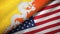 Bhutan and United States two flags textile cloth, fabric texture