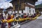 Bhutanese citizens store huge Thangka , Trashi Chhoe Dzong , Thimphu , Bhutan