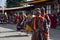 Bhutanese mask dance , the imp holds his trumpet ,  Bumthang, central Bhutan.