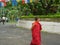 Bhutanese people worship at a Buddhist temple.