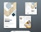 Bi Fold Brochure Design. Biege template for Bi fold flyer. Layout with modern square photo and abstract background