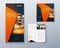 Bi fold brochure or flyer design with orange polygon accent. Creative concept flyer or brochure.