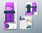 Bi fold purple brochure or flyer design with circle. Creative concept flyer or brochure. Template is white with a place