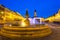 Bialystok, Poland - September 17, 2018: Kosciusko Main Square with Town Hall in Bialystok at night, Poland. Bialystok  is the