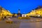Bialystok, Poland - September 17, 2018: Kosciusko Main Square with Town Hall in Bialystok at night, Poland. Bialystok  is the