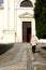Biandrate, May 4 2017, Italy: an elderly woman enter in a country church