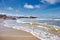 Biarritz city and its famous sand beaches - Miramar and La Grande Plage with ocean waves , Bay of Biscay, Atlantic coast, France