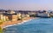 Biarritz, the famous resort in France. Panoramic view of the city and the beaches at Golden Hour.