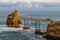 Biarritz, France, iconic landmarks. View of the Rock of the Virgin Mary and the bridge.