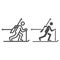 Biathlete at distance line and solid icon, Winter sport concept, biathlon sportsman sign on white background, Biathlete