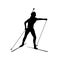 Biathlete runs the distance. Black vector icon