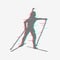 Biathlete runs the distance. Icon is isolated, made with glitch effect.