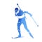 Biathlete skiing, abstract blue geometsic vector silhouette