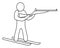 Biathlon. Sketch. The athlete stands on skis and shoots from a rifle. Athlete competes in cross-country skiing and shooting.