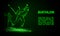 Biathlon winter sport banner. Biathlon man and other athlete behind skiing. Side view vector green neon biathlon racing