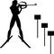 Biathlon women athlete silhouette aiming with a rifle vector illustration