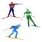 Biathlonists set on skis vector illustration isolated on white.