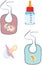 Bib and colored bottle with images for babies