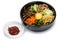 Bibimbap dish of meat, rice, vegetables and egg