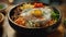 bibimbap, featuring minimal background elements that allow the super detailed and super realistic presentation of this