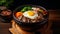 Bibimbap - japanese rice bowl with beef and egg